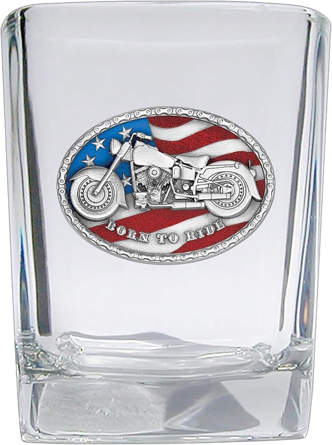 Heritage Pewter Motorcycle Square Shot Glass | Hand-Sculpted 1.5 Ounce Shot Glass | Intricately Crafted Metal Pewter Inlay