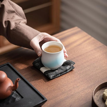 4-Oz Ceramic Espresso Cups Set - Multi-Color, Handle-Free Design for Home & Cafe | Dishwasher-Safe Stoneware Cups (Kiln turned blue, 2)