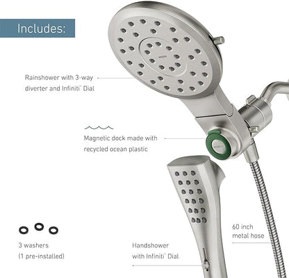 Moen Verso Spot Resist Nickel Round Rain Shower Head and Detachable Handshower Combination with Magnetix Docking System and 60-inch Metal Hose, 220C2SRN