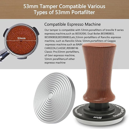 Espresso Coffee Tamper 58.35mm,Ebony Double Spring Coffee Tamper Spring Loaded,100% Stainless Steel Ripple Base,Constant 30lb,Compatible Coffee Machine Accessories (53mm)