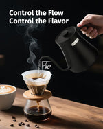 Load image into Gallery viewer, 0.8L Gooseneck Electric Kettle, Precise Temperature Control for Pour Over Coffee &amp; Tea, 1200W Fast Boiling Water, Auto Shut Off, Scheduling, Stainless Steel, Black