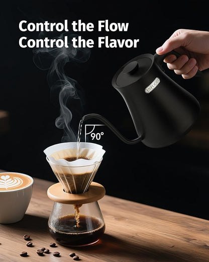 0.8L Gooseneck Electric Kettle, Precise Temperature Control for Pour Over Coffee & Tea, 1200W Fast Boiling Water, Auto Shut Off, Scheduling, Stainless Steel, Black