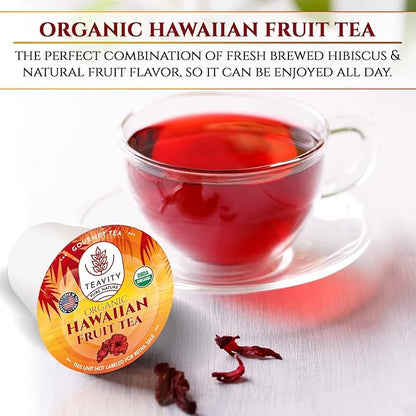 Teavity Organic Hibiscus Tea Pods with Peach, Mango, & Passionfruit - Naturally Decaf Hawaiian Fruit Tea (36 Pods)