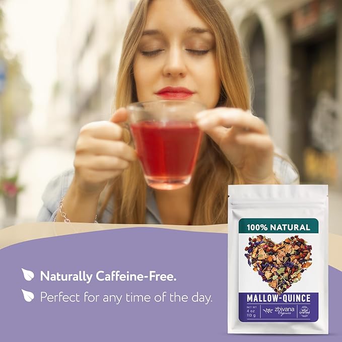 Blue Mallow and Quince Herbal Tea – Loose Leaf Caffeine Free Tea – Floral Fruity Relaxing Tea – 100% Natural Ingredients – Te de Malva - 4 oz