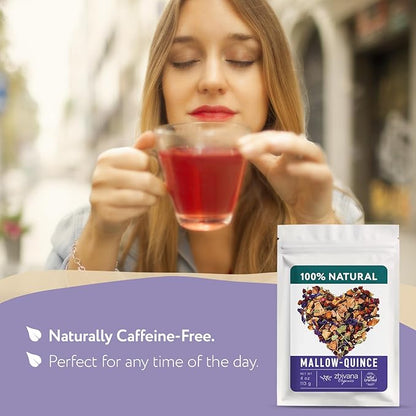 Blue Mallow and Quince Herbal Tea – Loose Leaf Caffeine Free Tea – Floral Fruity Relaxing Tea – 100% Natural Ingredients – Te de Malva - 4 oz