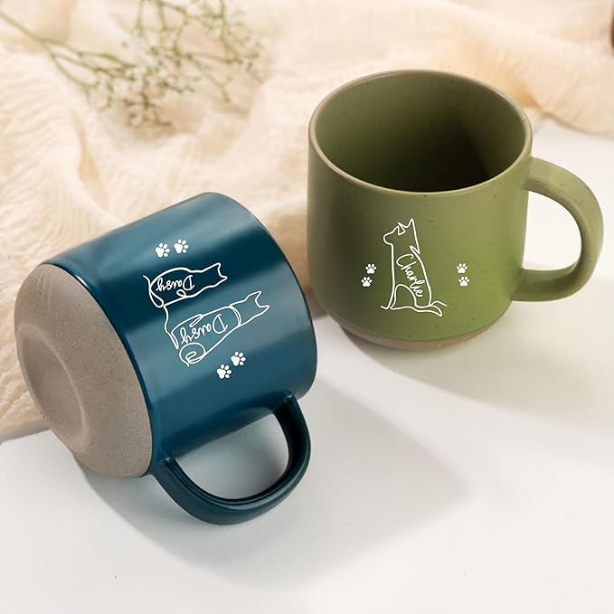 Custom Mug 12 oz Pet Silhouette – Personalized Coffee Mug with Line Art Name – Customized Gifts for Pet Owners (Dog Cat)