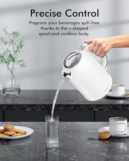 Electric Tea Kettle for Boiling Water, Wide Open Lid Stainless Steel Water Boiler, 1500W/1.7L for Coffee/Tea Brewing, Auto Shut Off & Boil Dry Protection