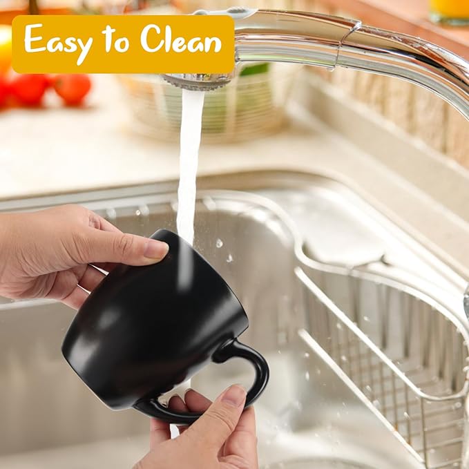 Schliersee 16 OZ Black Coffee Mugs Set of 6, Large Porcelain Mug for Cup for Latte, Hot Tea, Cappuccino, Mocha, Cocoa, Housewarming Wedding Stoneware Mug Present