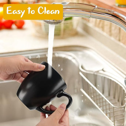 Schliersee 16 OZ Black Coffee Mugs Set of 6, Large Porcelain Mug for Cup for Latte, Hot Tea, Cappuccino, Mocha, Cocoa, Housewarming Wedding Stoneware Mug Present