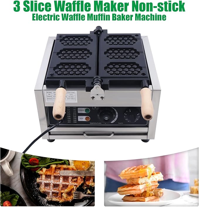 3 Slice Waffle Pancake Maker,Non-stick Pancake Baker Machin,110v Stainless Steel Waffle Pancake Maker for Home Kitchen,Pancake Maker with Adjustable Thermostats Timers 122-572°F