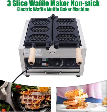 3 Slice Waffle Pancake Maker,Non-stick Pancake Baker Machin,110v Stainless Steel Waffle Pancake Maker for Home Kitchen,Pancake Maker with Adjustable Thermostats Timers 122-572°F