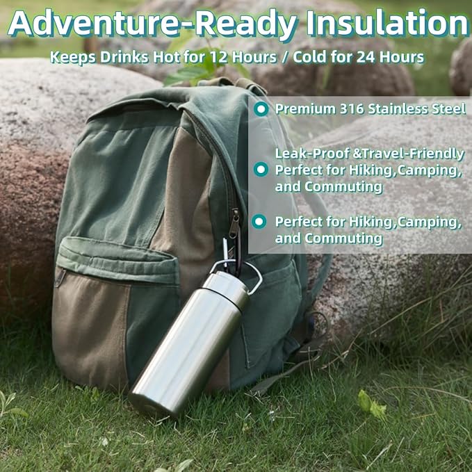 Vacuum Insulated Stainless Steel Water Bottle with Tea Infuser - Wide Mouth,BPA-Free, Leak- Proof,Keeps Cold 24H/ Hot 12H- Ideal for Travel,Office, Gym (12, ounces)