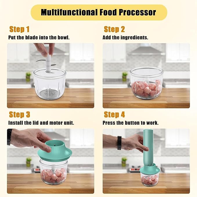 4-in-1 Frother Wand, Handheld Frother, Coffee Frother Handheld, Electric Whisk, Milk Frother Wand for Coffee, Matcha, Electric Hand Mixer, Mini Onion Chopper 10Oz, Small Cordless Hand Blender, 4 Speed