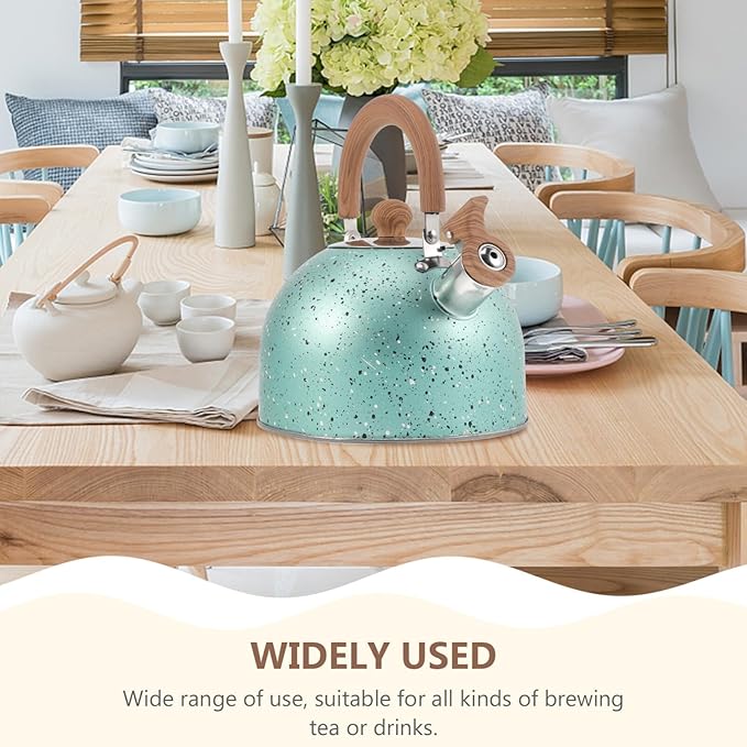 Hemoton Whistling Tea Kettle for Stovetop Stainless Steel Tea Pot Kettles Water Kettle Stove Coffee Kettle with Cool Grip Ergonomic Handle for Boiling Water 2L Green