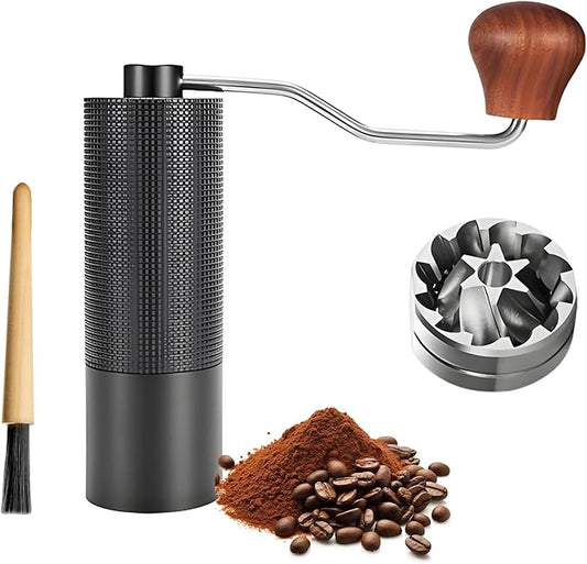 Manual Coffee Bean Grinder, Stainless Steel S2C Conical Handheld Coffee Machine, CNC Steel Core Hand-Cranked Coffee Bean Grinder (black)