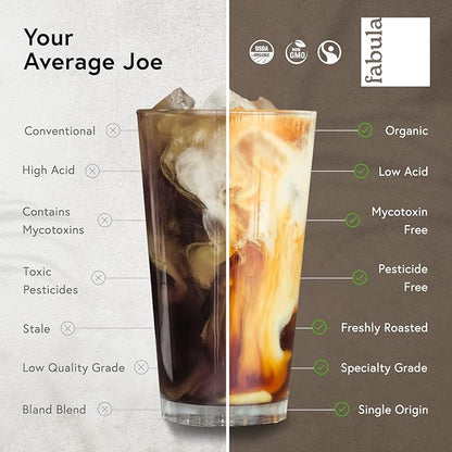 Fabula Coffee Half-Caff Medium Roast Whole Beans - Organic - Low Acid - Single Origin - Non-GMO - Mold Free - 12 Ounces