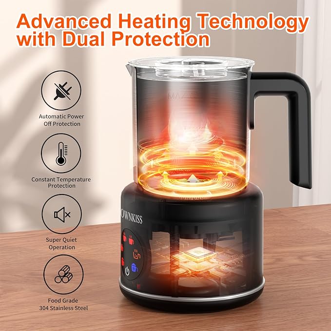 Milk Frother and Steamer, 6-in-1 Electric Milk Frother for Latte Art Coffee，Automatic Hot & Cold Foam Maker and Milk Warmer for Dairy & Plant-based Milk 16.9oz/500ml,Easy to Clean