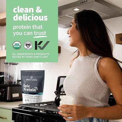 Sprout Living, Epic Protein, Plant Based Protein & Superfoods Powder, Real Sport | 24 Grams Organic Protein Powder, Recovery, Vegan, Non Dairy, Non-GMO, Gluten Free, Low Sugar (1 Pound, 12 Servings)