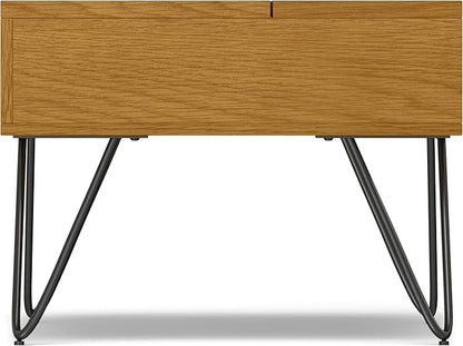 SIMPLIHOME Hunter Small Lift Top Coffee Table - 36 inch Wide Solid Oak Veneer and Metal Industrial Cocktail Table in Oak, Living Room Table with Hidden Storage, 2 Cubbies, and Hairpin Legs