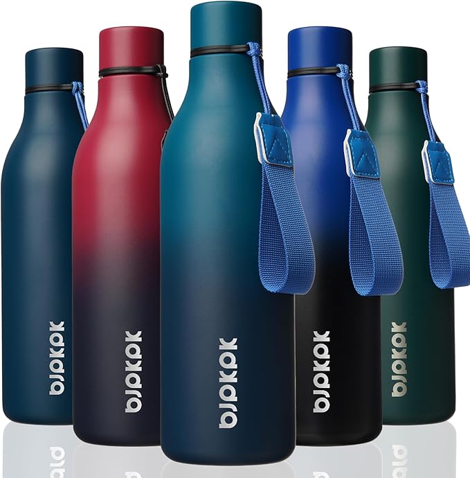 BJPKPK Insulated Water Bottles, 25 oz Stainless Steel Metal Water Bottle with Strap, BPA Free Leak Proof Jugs, Mugs, Flasks, Reusable Thermal Flasks for Sports & Travel, Sea