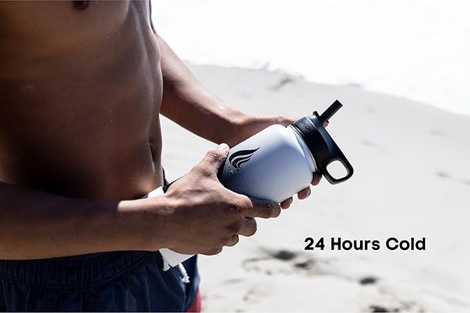 HYDRO CELL Stainless Steel Insulated Water Bottle with Straw - For Cold & Hot Drinks - Metal Vacuum Flask with Screw Cap and Modern Leakproof Sport Thermos for Adults (Black/White 32oz)