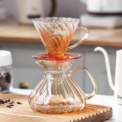 Bincoo Pour Over Coffee Maker Set,650ML Borosilicate Glass Carafe with Coffee Driper&50pcs Paper Filter,Glass Coffee Maker for Home Café Restaurant(Champagne)