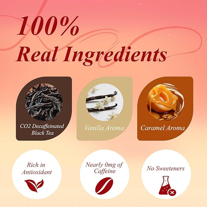 WT WEETEE Decaf Vanilla Caramel Black Tea, 50 Count CO2 Decaffeinated Black Tea Bags | Caramel Vanilla Flavored | Smooth & Mellow Dessert-Inspired