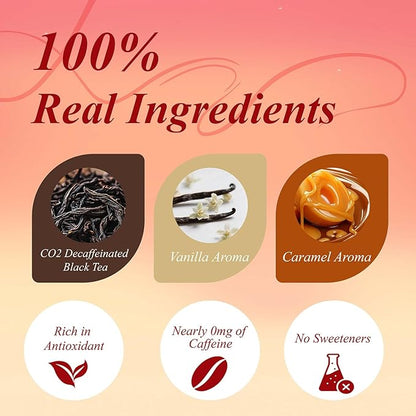 WT WEETEE Decaf Vanilla Caramel Black Tea, 50 Count CO2 Decaffeinated Black Tea Bags | Caramel Vanilla Flavored | Smooth & Mellow Dessert-Inspired