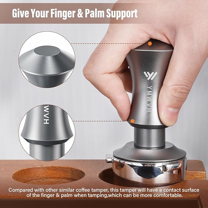 51mm Espresso Tamper, YMWVH Premium Barista Espresso Coffee Tamper Silver with Dual Spring Loaded 100% Stainless Steel Ripple Base, Constant 30lb, Compatible with Delonghi Espresso Coffee Machine