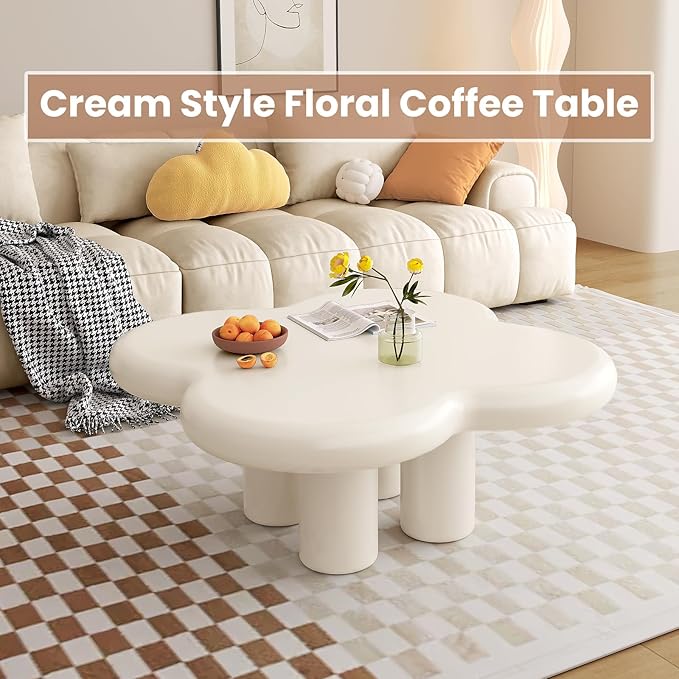 Cloud Coffee Table with 4 Legs, Modern Coffee Table, Irregular Center Table for Living Room, Bedroom, Office, Small Spaces, Easy to Assemble