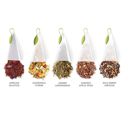 Tea Forte Assorted Herbal Petite Presentation Box Tea Gift Set Sampler, 10 Count, 2 of Each Variety Individually Wrapped Handcrafted Pyramid Infuser Bags