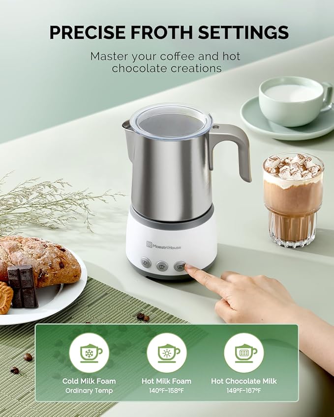 Maestri House Milk Frother, 4-in-1 Electric Milk Steamer and Frother, 16.9OZ 600W Smart Touch Control Hot and Cold Foam Maker, Memory Function for Latte, Cappuccinos, Warm Milk, Hot Chocolate Milk