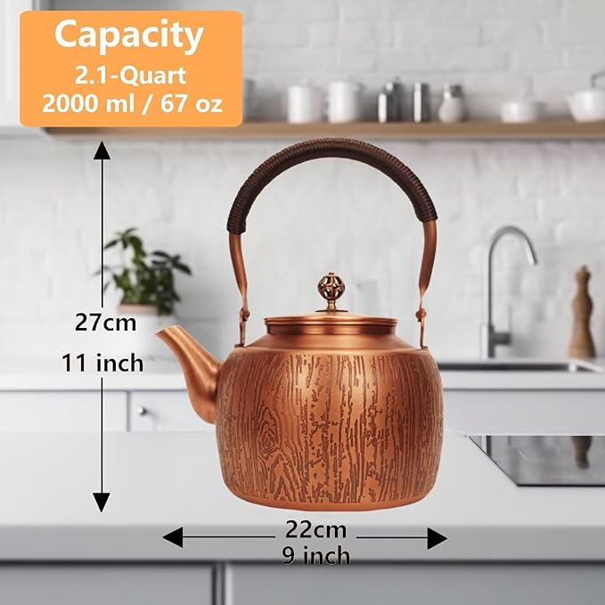 Kkekos Handmade Copper Kettle Copper Teapot for Stovetop 2000ml (Type1)