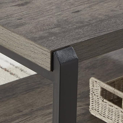 EXCEFUR Coffee Table with Storage Shelf, Rustic Wood and Metal Cocktail Table for Living Room, Grey
