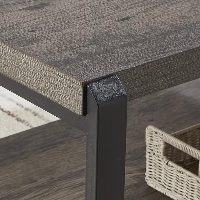 EXCEFUR Coffee Table with Storage Shelf, Rustic Wood and Metal Cocktail Table for Living Room, Grey