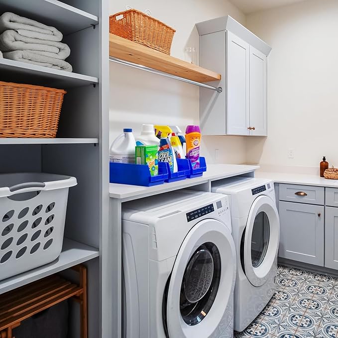 Akro-Mils 30130 Plastic Shelf Bins, Heavy Duty Storage Bins for Garage, Closet, and Drawer Organization, 12-Inch x 6-1/2-Inch x 4-Inch, Blue, 12-Pack