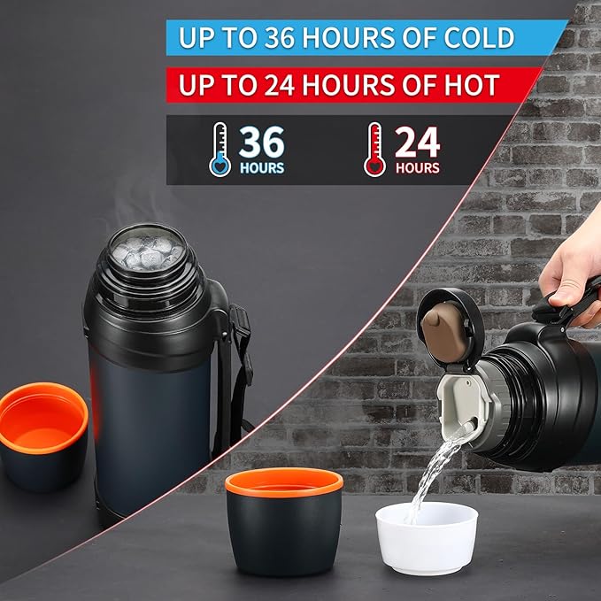 Large Thermosflask- 85oz Stainless Steel Insulated Bottle for Travel with BPA Free Cup - 2.5L Oversized Vacuum Insulated Thermoses with Handle and Strap for Hot & Cold Drinks(Blue)