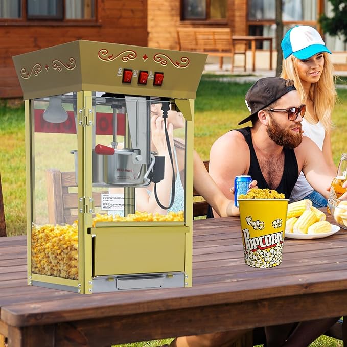 Popcorn Machine with Cart, Wheels & 12 Oz Kettle, Popcorn Maker Machine Vintage Style Movie Theater Popcorn Machine for Parties, Events, Commercial, and Home Theater