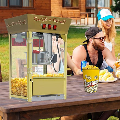 Popcorn Machine with Cart, Wheels & 12 Oz Kettle, Popcorn Maker Machine Vintage Style Movie Theater Popcorn Machine for Parties, Events, Commercial, and Home Theater