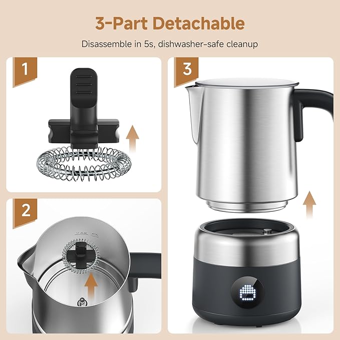 AMZCHEF 8-IN-1 Milk Frother and Steamer 600W w/Smart Touch Control, Detachable Frother for Coffee, Automatic Warm and Cold Foam Maker, Hot Chocolate Maker, Dishwasher Safe