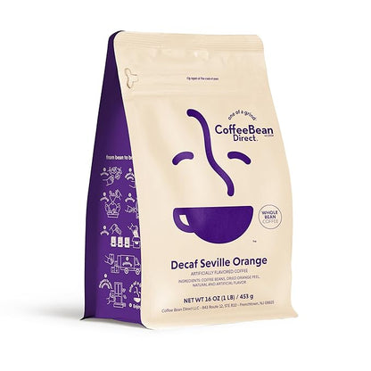 Coffee Bean Direct Decaf Seville Orange Flavored, Whole Bean Coffee, 1 Pound Bag