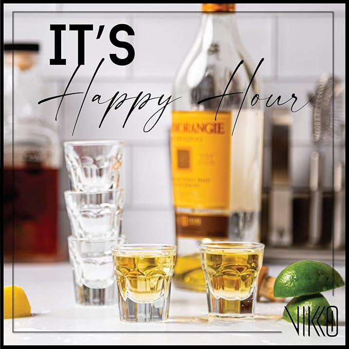 Vikko 1 Ounce Shot Glasses: Set of 12 Small Liquor and Spirit Glasses - Durable Tequila Bar Glasses For Alcohol and Espresso Shots - 12 Piece Mini Shooter Glass Set (Maracco)