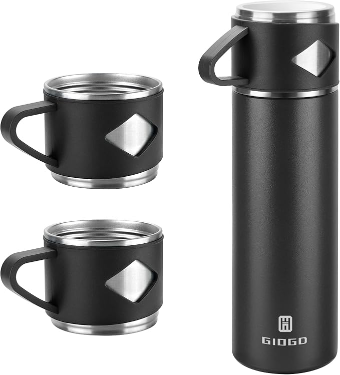 Stainless Steel Thermo 700ml/23.7oz Vacuum Insulated Bottle with Cup for Coffee Hot drink and Cold drink water flask.(Black,Set)