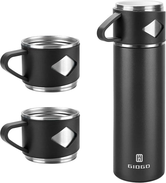 Stainless Steel Thermo 700ml/23.7oz Vacuum Insulated Bottle with Cup for Coffee Hot drink and Cold drink water flask.(Black,Set)