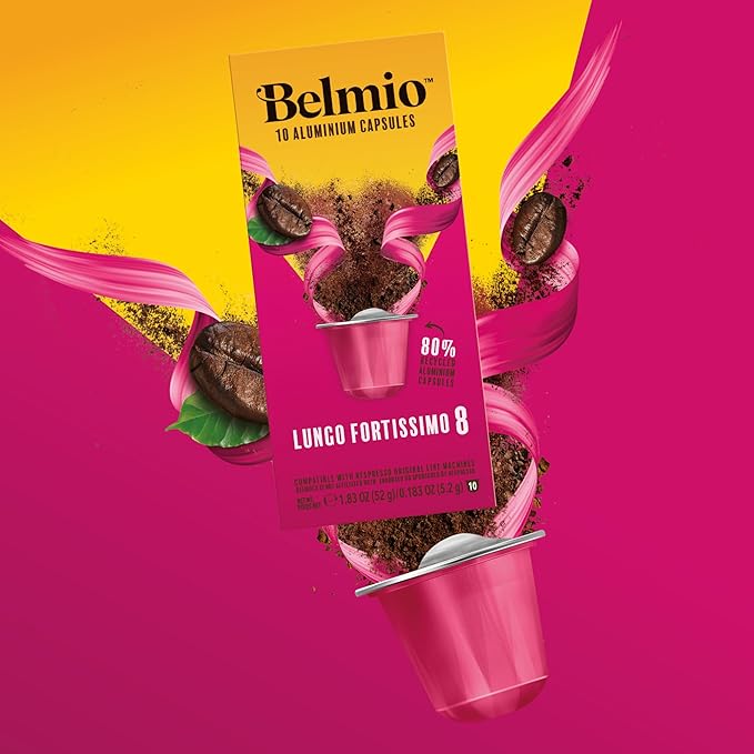 Belmio Lungo Fortissimo Espresso Coffee Pods – Dark Roast – Bold & Full of Flavor - Nespresso Original Line Compatible – 10 Count (Pack of 10)