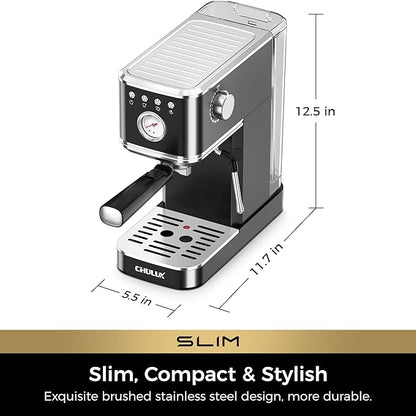 CHULUX Slim Espresso Machine with Milk Frother Steam Wand, 20 Bar Professional Italian Pump Espresso Coffee Machine for Home Cappuccino & Latte Maker, Stainless Steel Black