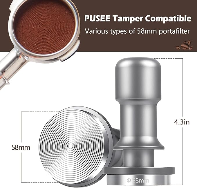 PUSEE 58mm Espresso Coffee Tamper,Premium 30lb Calibrated Espresso Tamper Upgrade Coffee Tamper with Spring Loaded, Stainless Steel Ground Tamper for Barista Home Coffee Espresso Accessories