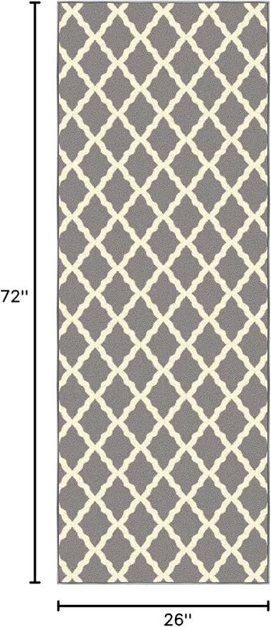 Ottomanson Hallway Runner Rug 2'2" x 6' Non Slip Trellis Area Rugs Easy to Clean Laundry Rug Runner Durable & Pet Friendly Floor Carpet Runners for Hallways Entryway Living Room Kitchen, Gray
