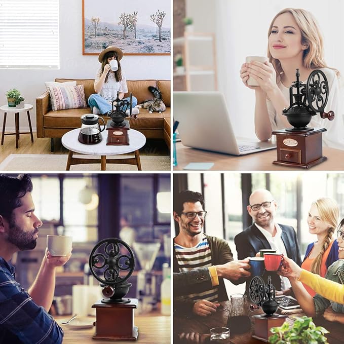 Manual Coffee Grinder,IMAVO Vintage Style 【Great Gift】 Wooden Coffee Grinder Roller Grain Mill Hand Crank Coffee Grinders - Classic