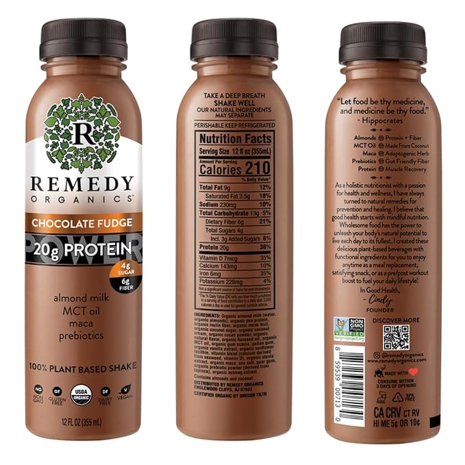 Remedy Organics Protein Power 12-Pack | Plant Based MCT Oil Protein Shakes, Ready to Drink | USDA Organic, Vegan, Gluten Free, Dairy Free, Soy Free | 4 Chocolate Fudge, 4 Cold Brew Latte, 4 Vanilla Dream
